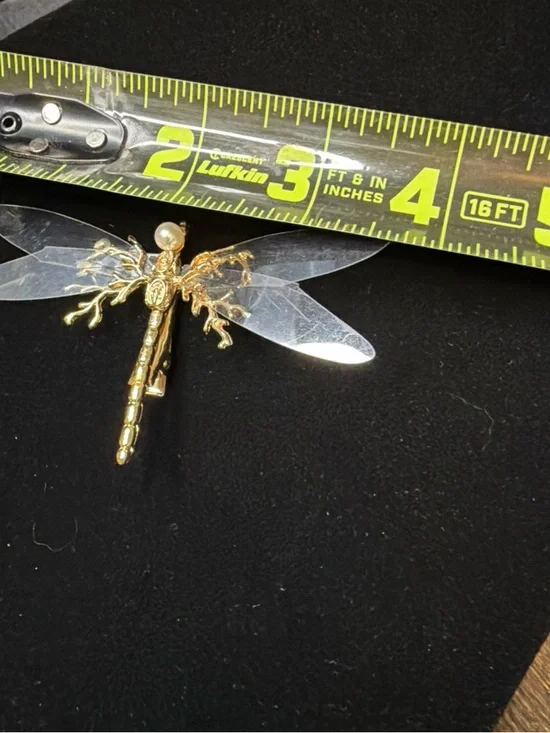 Gold Dragonfly Hair Clip with Pearl Accent - Picture 2 of 8
